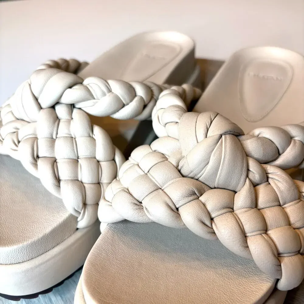Alexandre Birman Cream Braided Leather Platform Sandals EU 39 US 9 Chunky